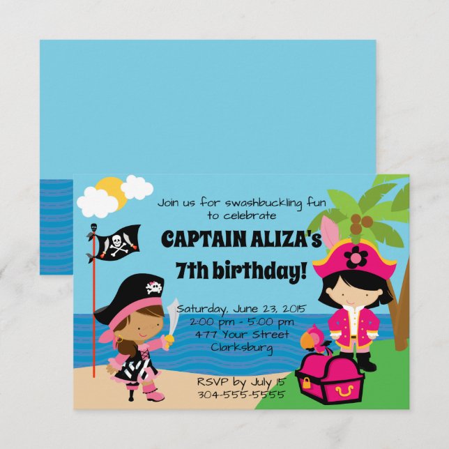 Pirate Girls Birthday Party Invitation (Front/Back)