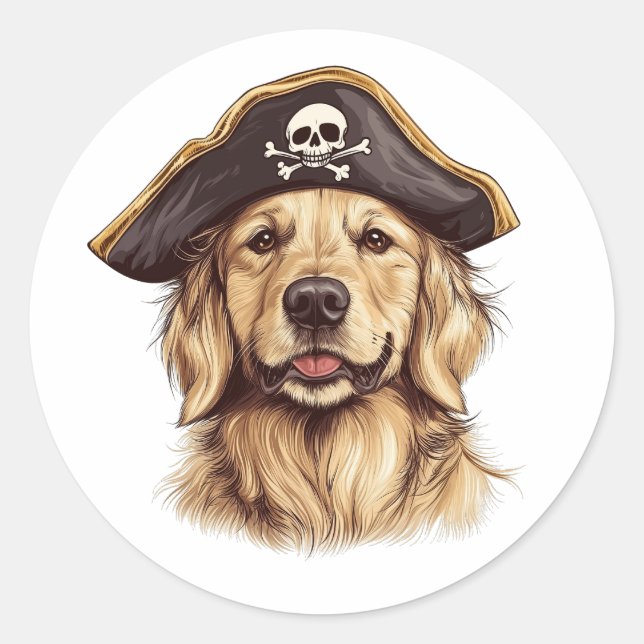 Pirate Golden Retriever Dog Skull Classic Round Sticker (Front)