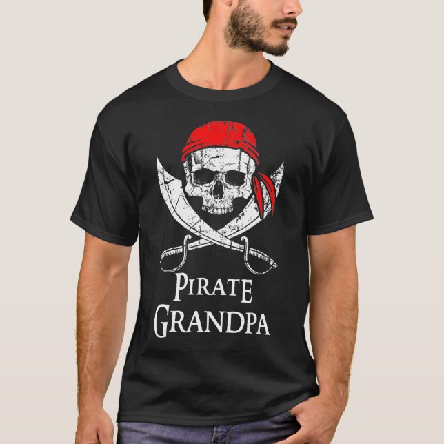 Pirate Grandpa Skull And Crossbones Flag  T-Shirt (Front)