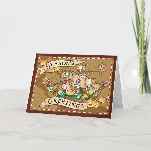 Pirate Greetings Yo Ho Ho Holiday Gingerbread Ship Card (Front)