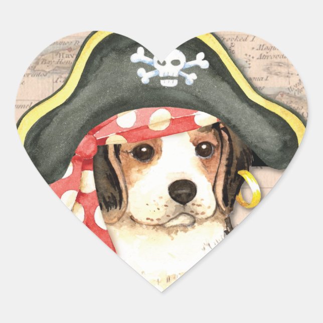 Pirate Hat Beagle Heart Sticker (Front)