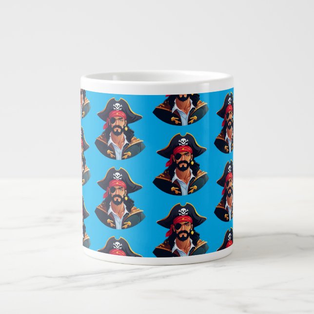 Pirate head with hat sailor and Eye Patch and Bear Large Coffee Mug (Front)