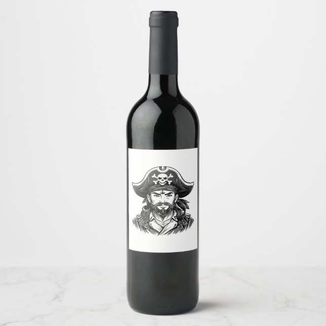 Pirate head with hat sailor and Eye Patch and Bear Wine Label (Front)