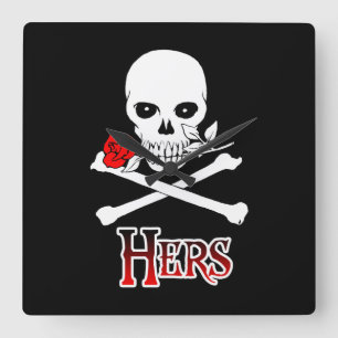 Pirate Hers Square Wall Clock