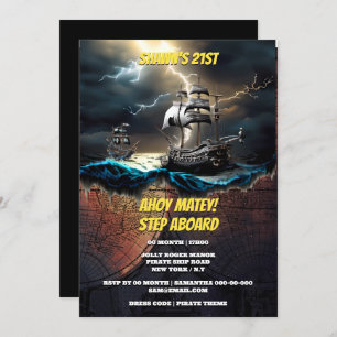 Pirate high seas chase ghost ship map theme invitation