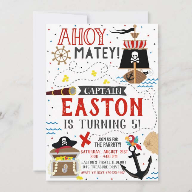 Pirate Invitation Boy Birthday Party Pirate Invite (Front)