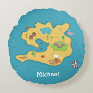 Pirate Island Adventure Treasure Map Personalised Round Cushion