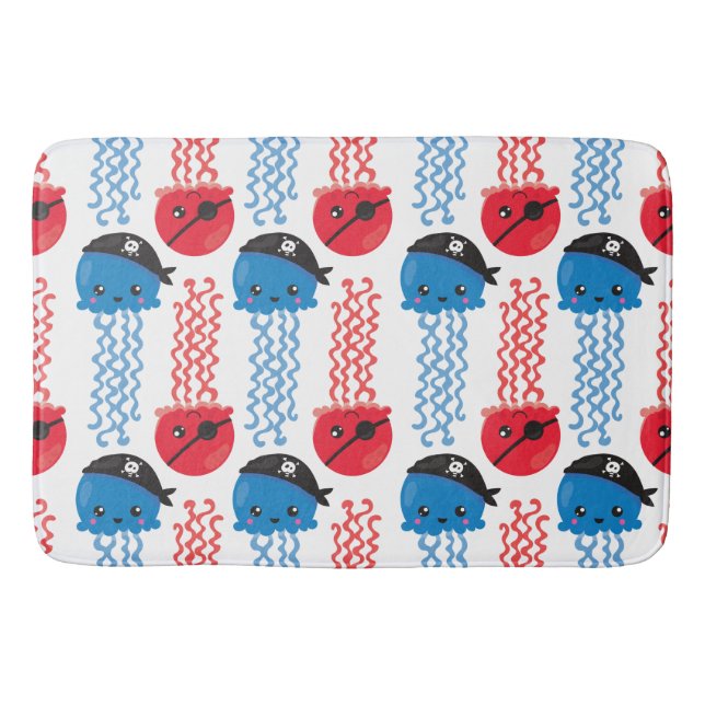 Pirate Jellyfish, Jellyfish Pattern, Sea Animals Bath Mat (Front)