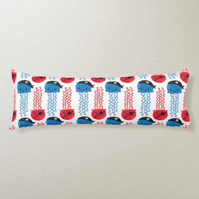 Pirate Jellyfish, Jellyfish Pattern, Sea Animals Body Cushion (Front)