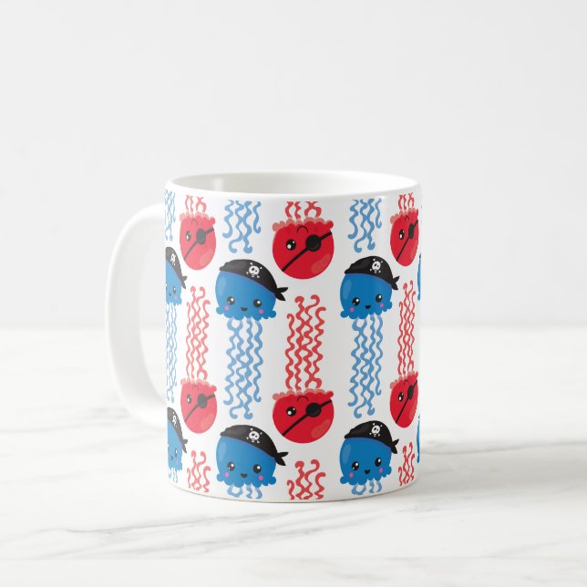 Pirate Jellyfish, Jellyfish Pattern, Sea Animals Coffee Mug (Front Left)