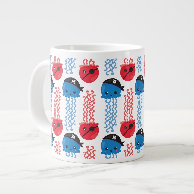 Pirate Jellyfish, Jellyfish Pattern, Sea Animals Large Coffee Mug (Front Left)