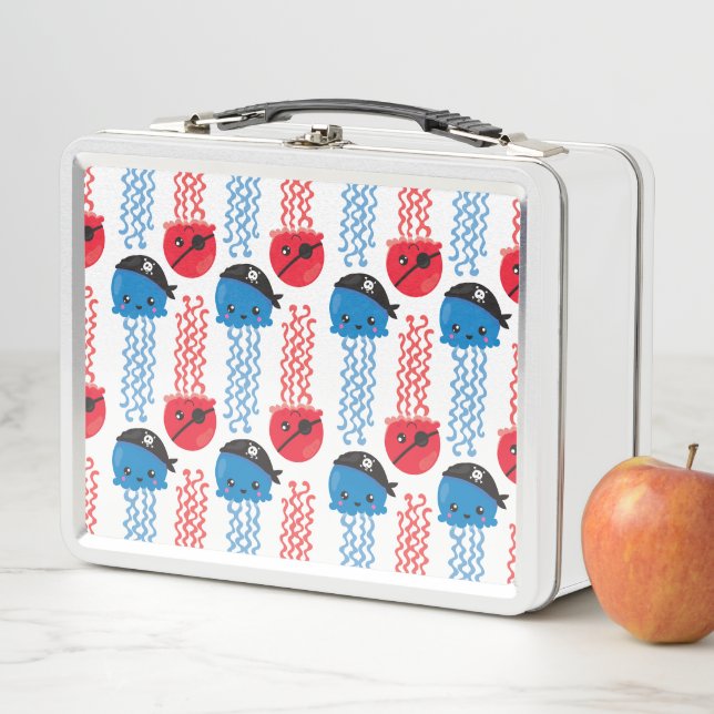 Pirate Jellyfish, Jellyfish Pattern, Sea Animals Metal Lunch Box (In Situ)