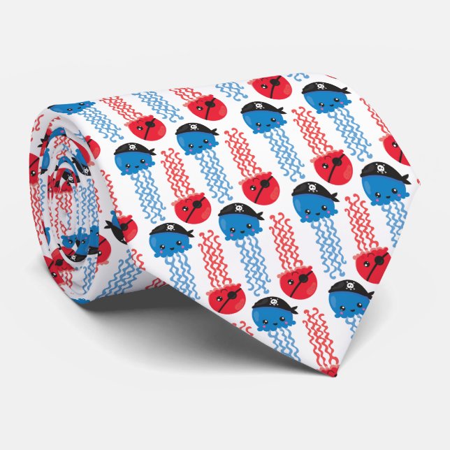 Pirate Jellyfish, Jellyfish Pattern, Sea Animals Tie (Rolled)
