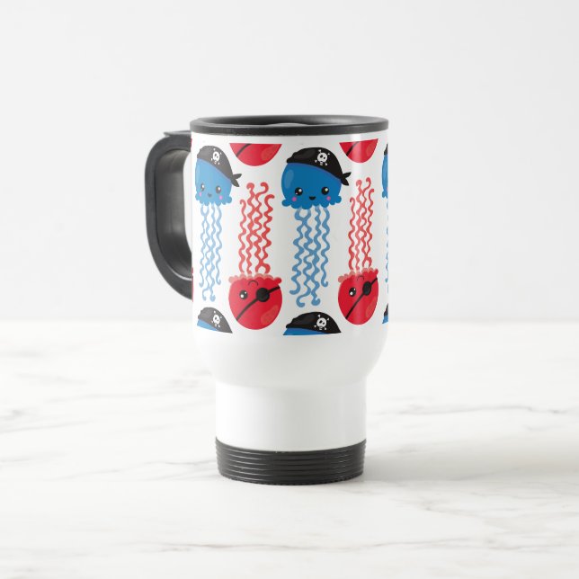 Pirate Jellyfish, Jellyfish Pattern, Sea Animals Travel Mug (Front Left)