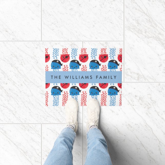 Pirate Jellyfish, Jellyfish Pattern, Your Name Doormat (Indoor)