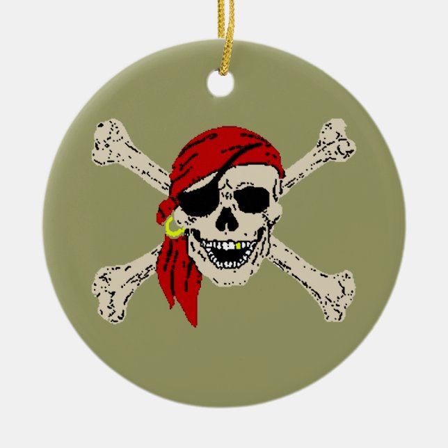 Pirate Jolly Roger Ceramic Tree Decoration (Front)