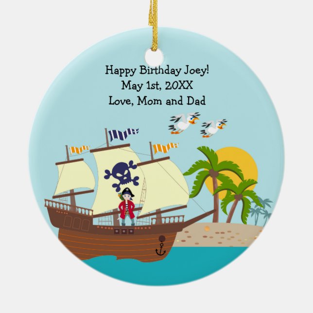 Pirate kid birthday party ceramic tree decoration (Back)