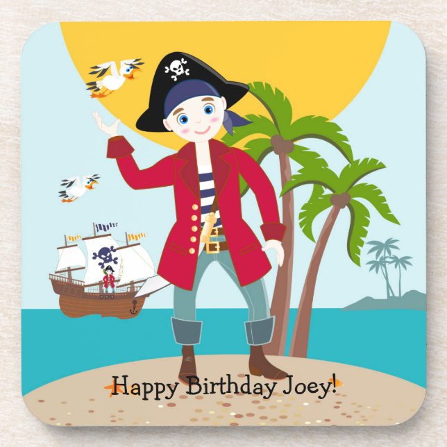Pirate kid birthday party coaster (Front)