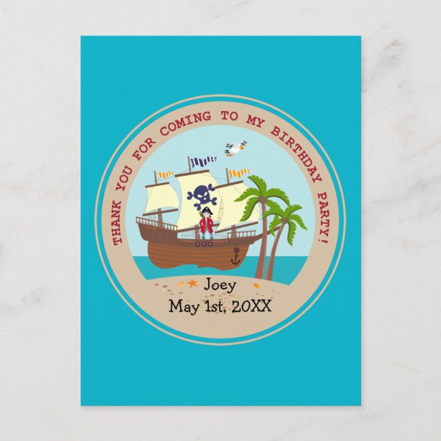 Pirate kid birthday party invitation postcard (Front)
