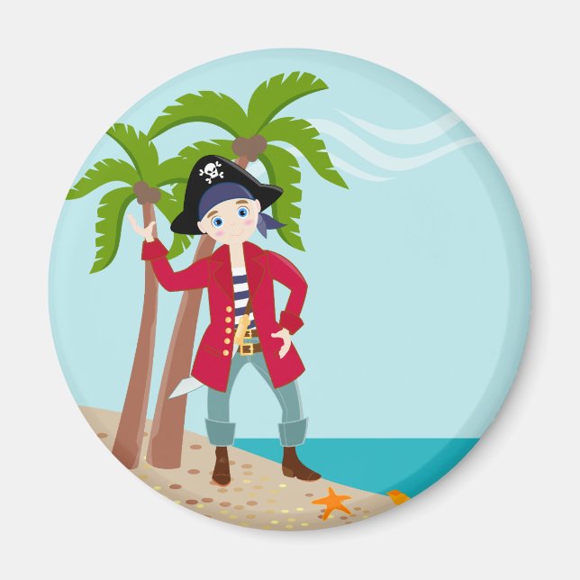Pirate kid birthday party magnet (Front)