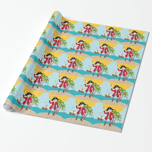 Pirate kid birthday party wrapping paper (Unrolled)