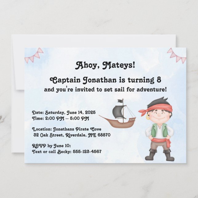 Pirate Kids Birthday on Blue Invitation (Front)