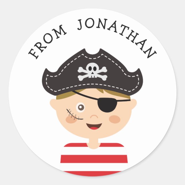 Pirate Kids Birthday Party Favor | Boy Adventure Classic Round Sticker (Front)