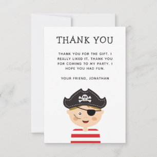 Pirate Kids or Boy Birthday Party Cute Childrens Thank You Card