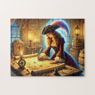 Pirate Lady's Hidden Route Treasure Map Nautical Jigsaw Puzzle