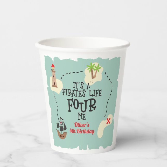Pirate life FOUR me 4th Birthday Paper Cups (Front)