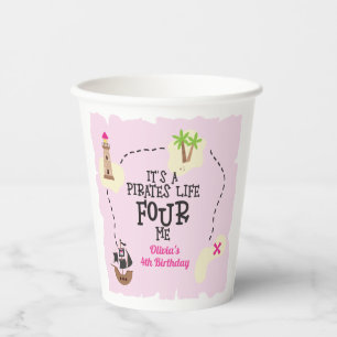 Pirate life FOUR me Pink Birthday Paper Cups