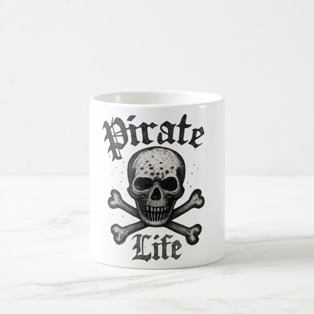Pirate Life Skull & Crossbones Grunge Design Coffee Mug (Center)