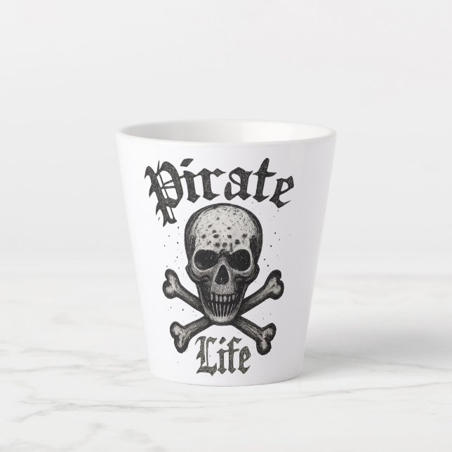 Pirate Life Skull & Crossbones Grunge Design Latte Mug (Front)