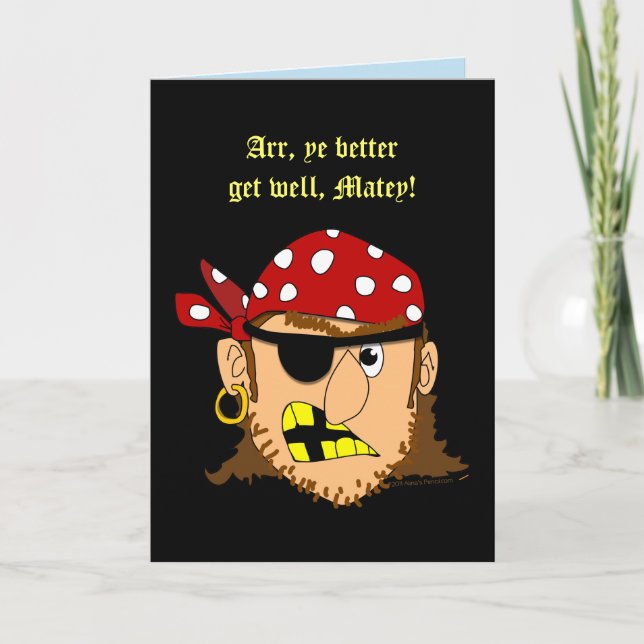 Pirate Man Funny Get Well Greeting Card Template (Front)