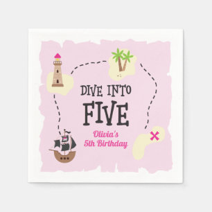 Pirate Map dive into five Pink 5th Birthday Napkin