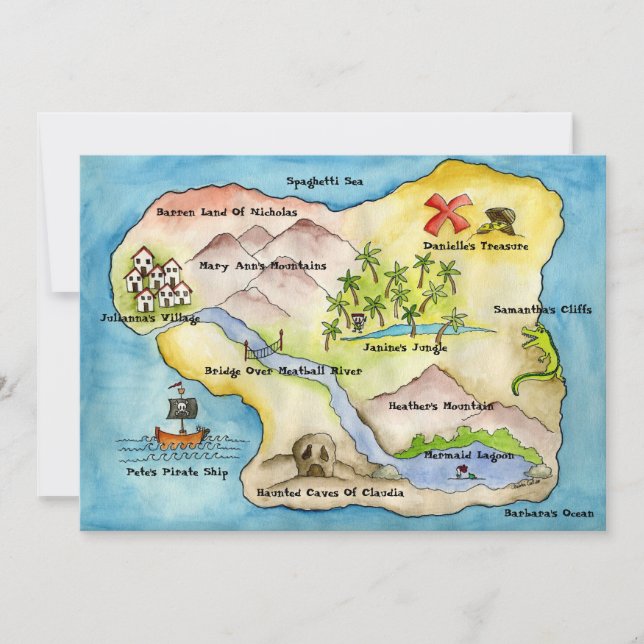 Pirate Map Party Invitation 5"x 7" (Front)