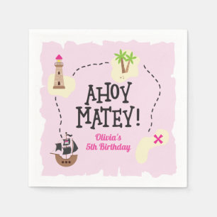 Pirate Map Pink Birthday Napkin