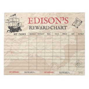 Pirate Map Reward Chart Personalized Name Tasks Notepad