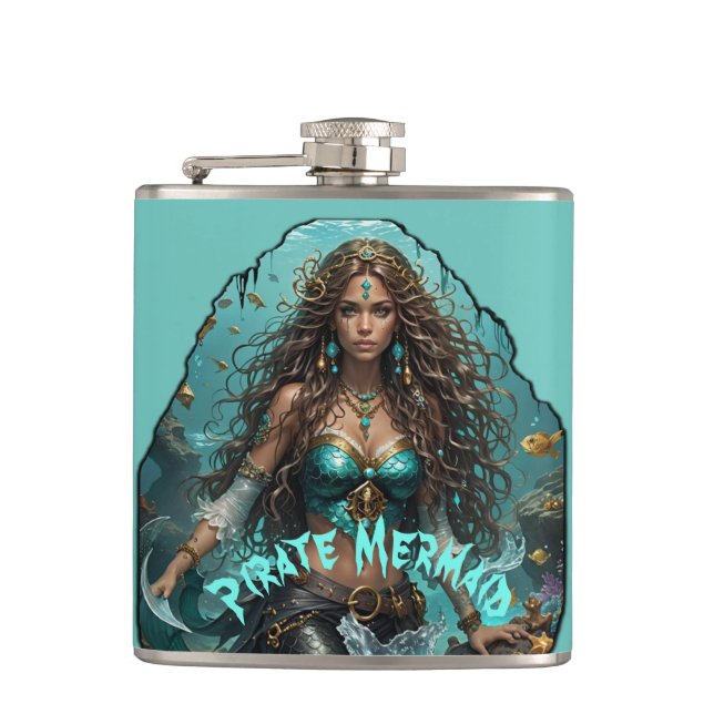 Pirate Mermaid Lady Thunder_Cove Hip Flask (Front)