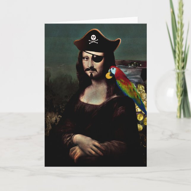 Pirate Mona Lisa with Eye Patch Holiday Card (Front)