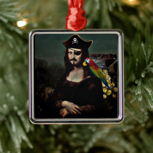 Pirate Mona Lisa with Eye Patch Metal Tree Decoration