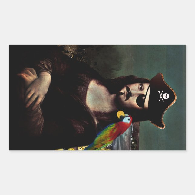 Pirate Mona Lisa with Eye Patch Rectangular Sticker (Front)