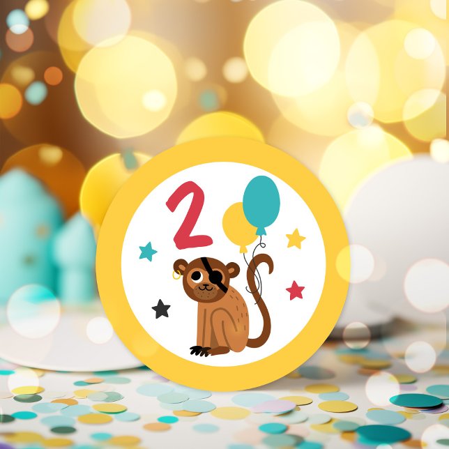 Pirate Monkey Pirate Treasure Birthday Party Classic Round Sticker (Creator Uploaded)