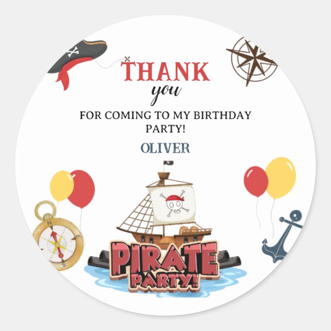 Pirate Nautical Sea Ocean Birthday Party Sticker (Front)