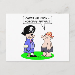 pirate nobodys perfect eye patch peg leg hook hand postcard