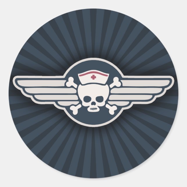 Pirate Nurse Wings III Classic Round Sticker (Front)