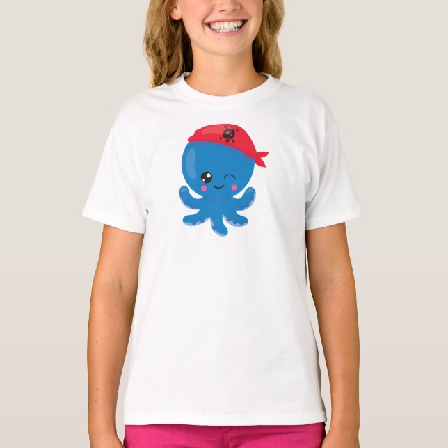 Pirate Octopus, Cute Octopus, Little Octopus T-Shirt (Front)