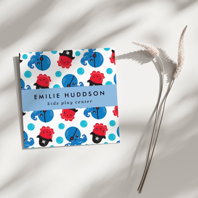 Pirate Octopus, Kids Play Centre, Activity Centre Square Business Card (Creator Uploaded)