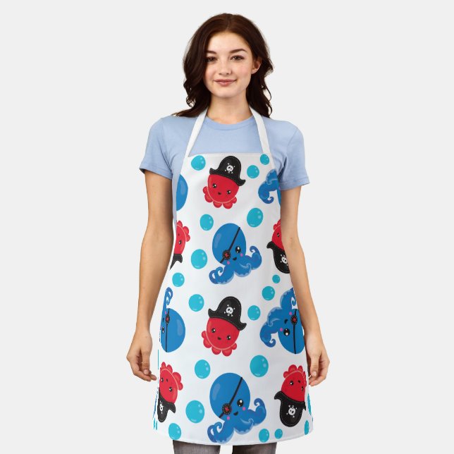 Pirate Octopus, Octopus Pattern, Sea Animals Apron (Worn)
