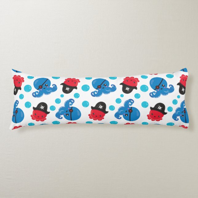 Pirate Octopus, Octopus Pattern, Sea Animals Body Cushion (Front)